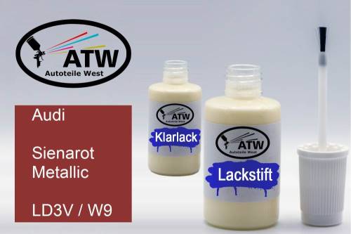 Audi, Sienarot Metallic, LD3V / W9: 20ml Lackstift + 20ml Klarlack - Set, von ATW Autoteile West.